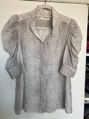 Frame Crocodile print Puff-Sleeve Printed Button-Front Blouse Silk size S